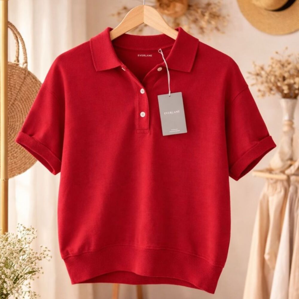 Everlane NWT Red Organic Cotton XXS Polo Shirt Oversized Minimalist Preppy Top